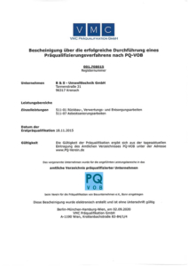 B&S Umwelttechnik GmbH - VMC Präqualifizierung 2021